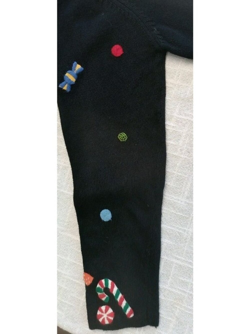 Vintage Talbots Hand Knit Christmas Holiday Sweater Cardigan Candy Canes Size L - Picture 4 of 15